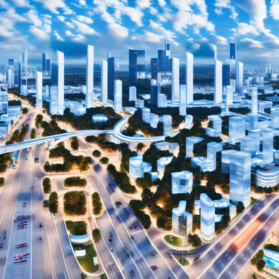 Futuristic Glass City Skyline QR Code for Posters — image 1