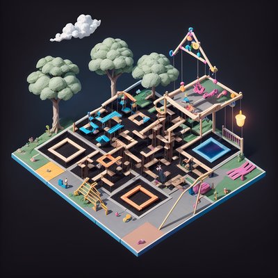 Isometric Magical Playground Diorama QR Code Poster