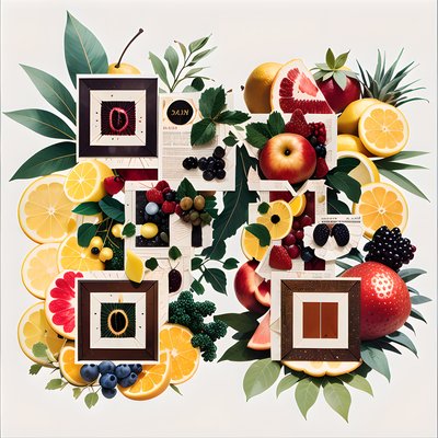 Citrus and Berry Fruit Collage QR Code for Packaging