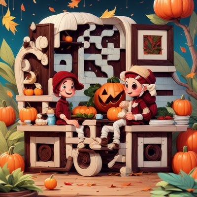 Kids With Pumpkins Autumn Cartoon QR Code for Posters