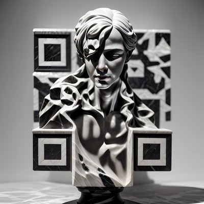 Скульптура мраморного бюста: QR-код в искусстве