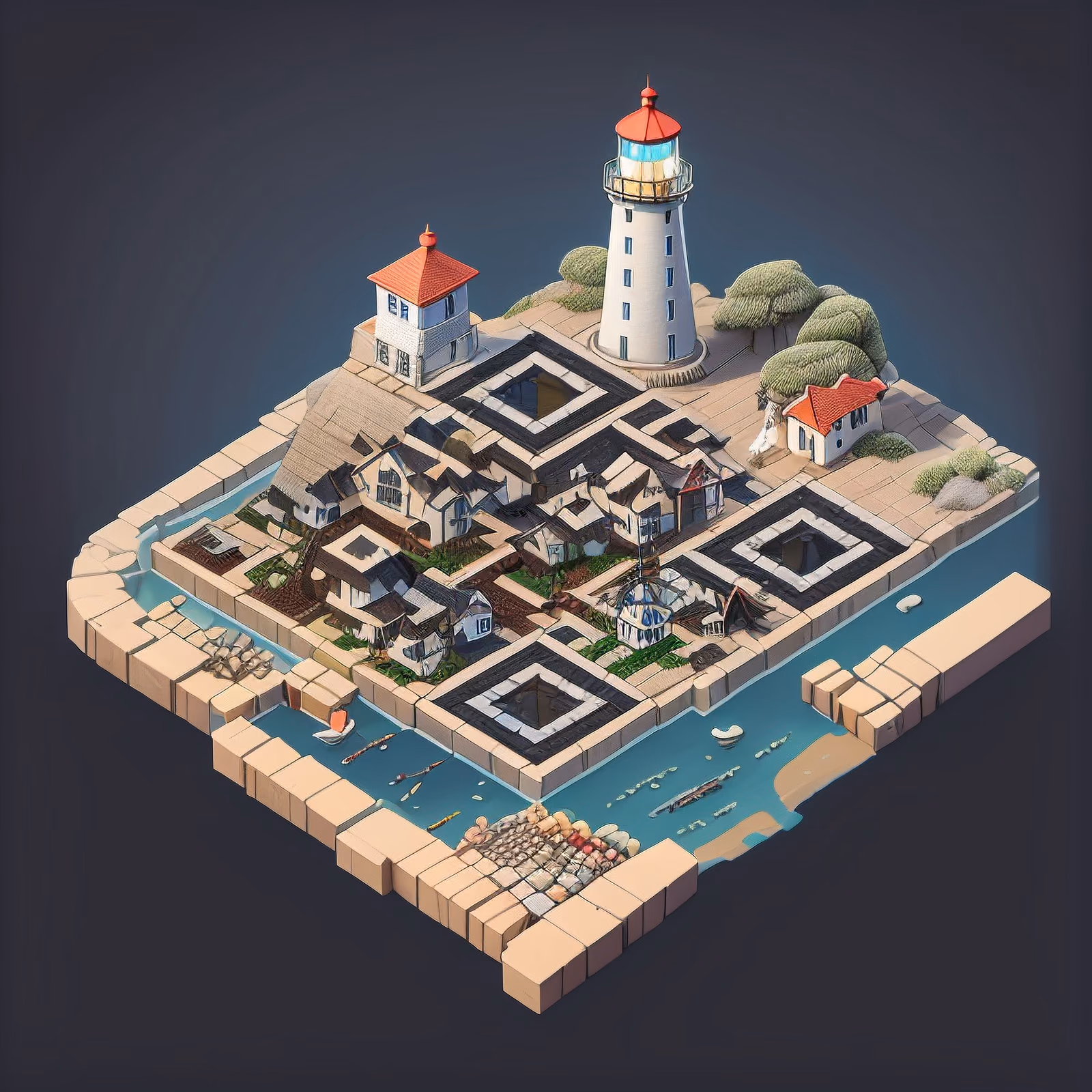 Isometric Lighthouse Town 3D Render QR Code for Posters — image 1