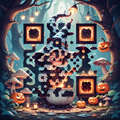 Cute Witch Cauldron Halloween QR Code for Posters