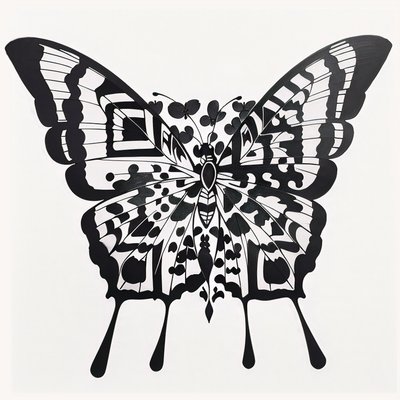Симметричная бабочка в технике тату: QR-код для временных тату
