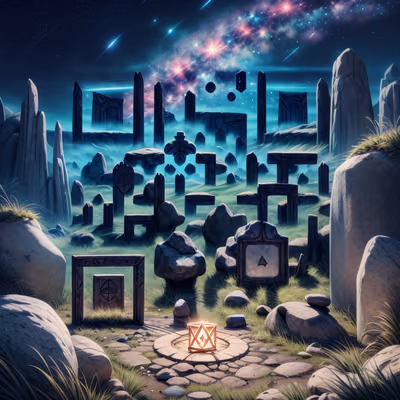 Фэнтези QR-код с кругом рунических камней для постеров — изображение 1