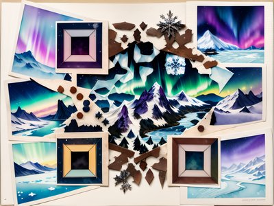 Northern Lights Mountain Collage QR Code Art