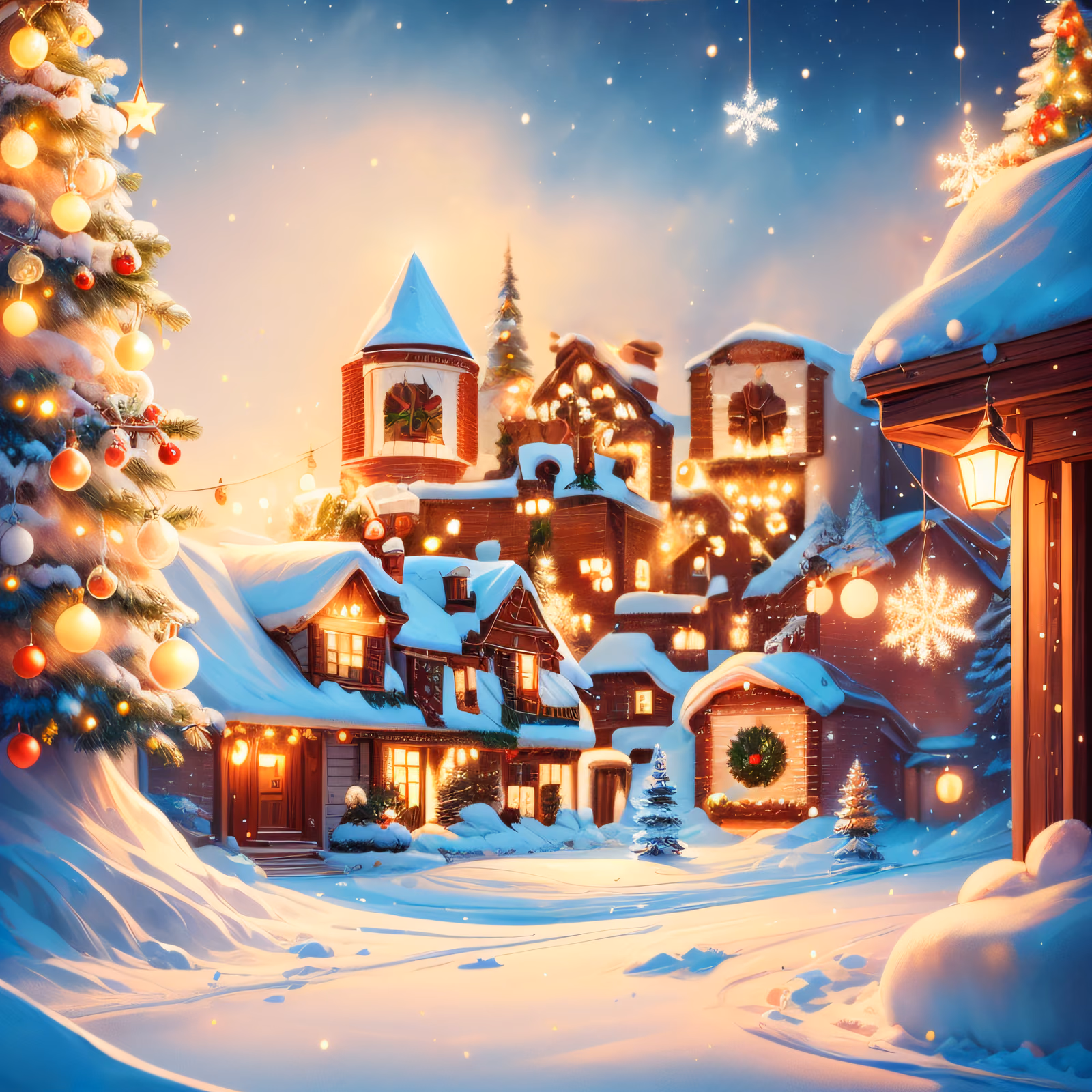 Snowy Christmas Village Illustration Winter QR Code for Greeting Cards — image 1