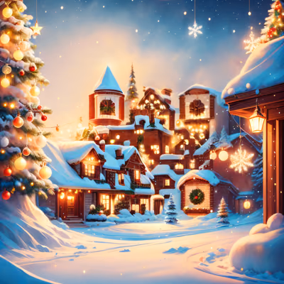 Snowy Christmas Village Illustration Winter QR Code for Greeting Cards — image 1