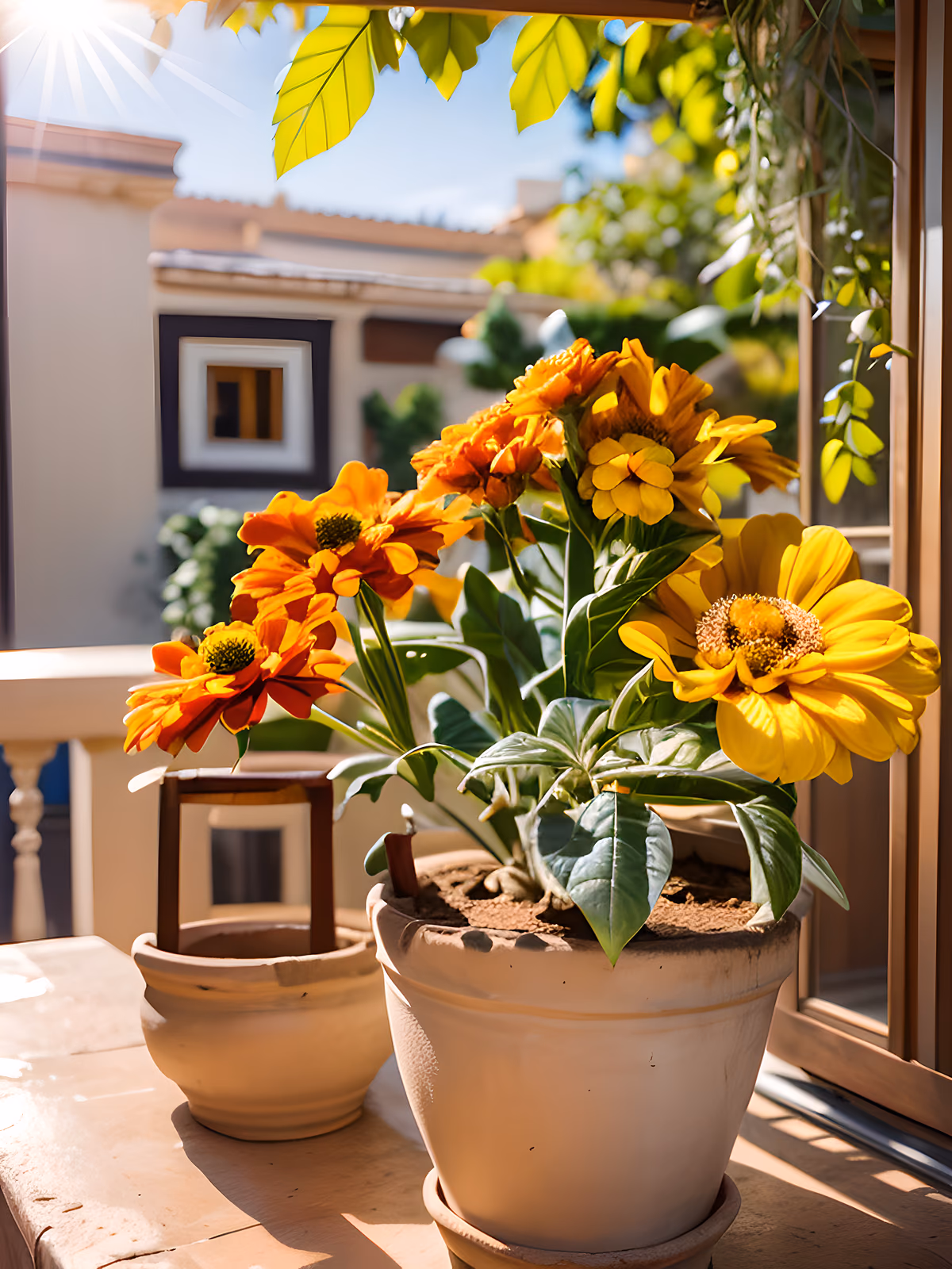 Sunlit Balcony Marigolds Photo QR Code Art — image 1