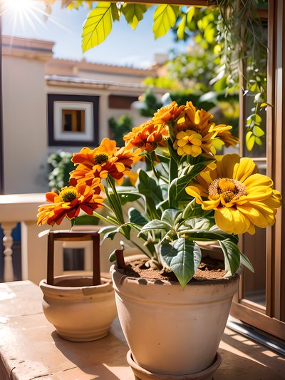 Sunlit Balcony Marigolds Photo QR Code Art