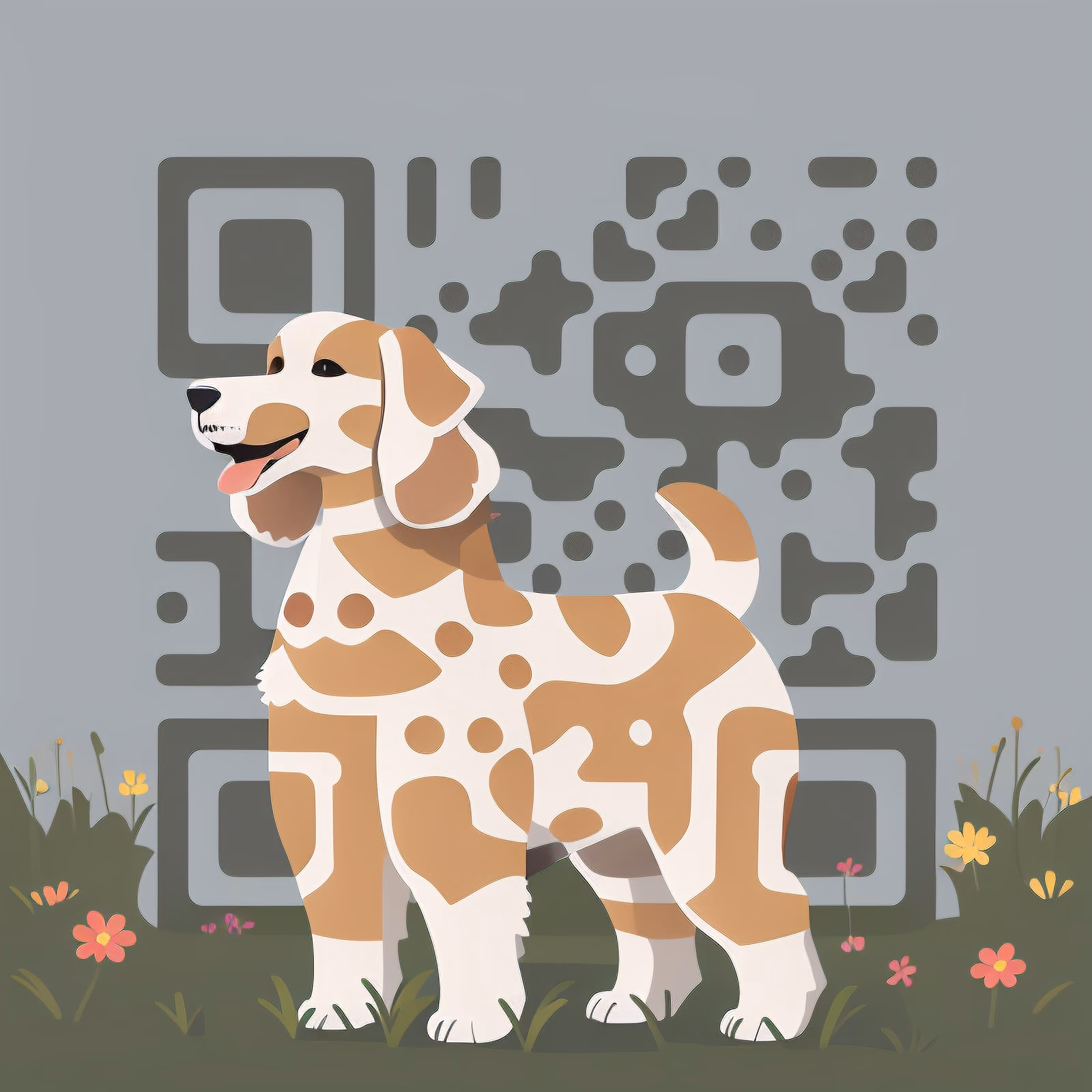 Spotted Dog Wildflowers Flat Vector QR Code for Stickers — image 1