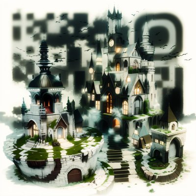 Floating Fantasy City Gothic QR Code for Posters