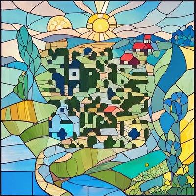 Countryside Farmhouse Stained Glass QR Code Art