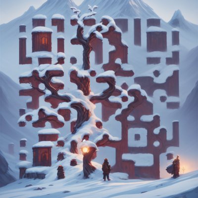Snowy Mountain Tree Concept Art QR Code for Posters