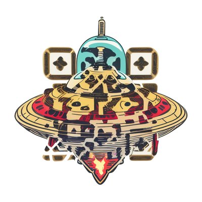 Retro Flying Saucer Vector QR Code for Stickers