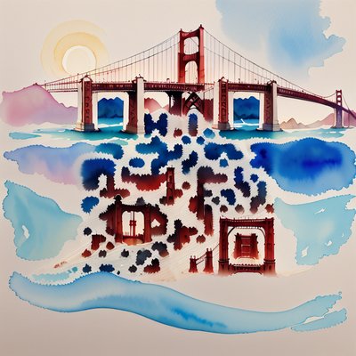 Мост Золотые Ворота в акварели: QR-код