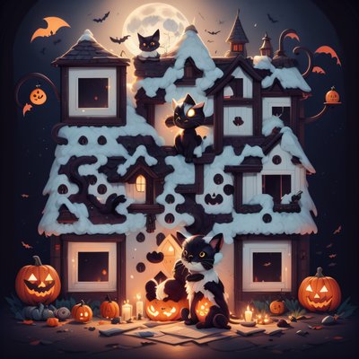 Halloween Cats and Pumpkin Cottage QR Code for Posters