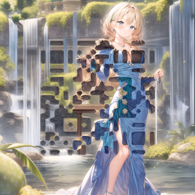 Anime Girl Waterfall Gown QR Code Art — image 1