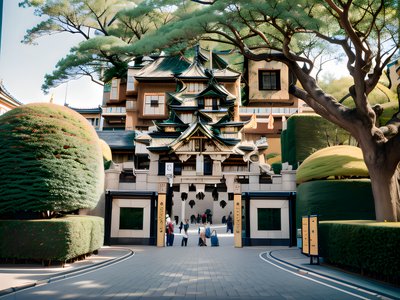 Japanese Castle Garden Travel Photography QR Code for Posters