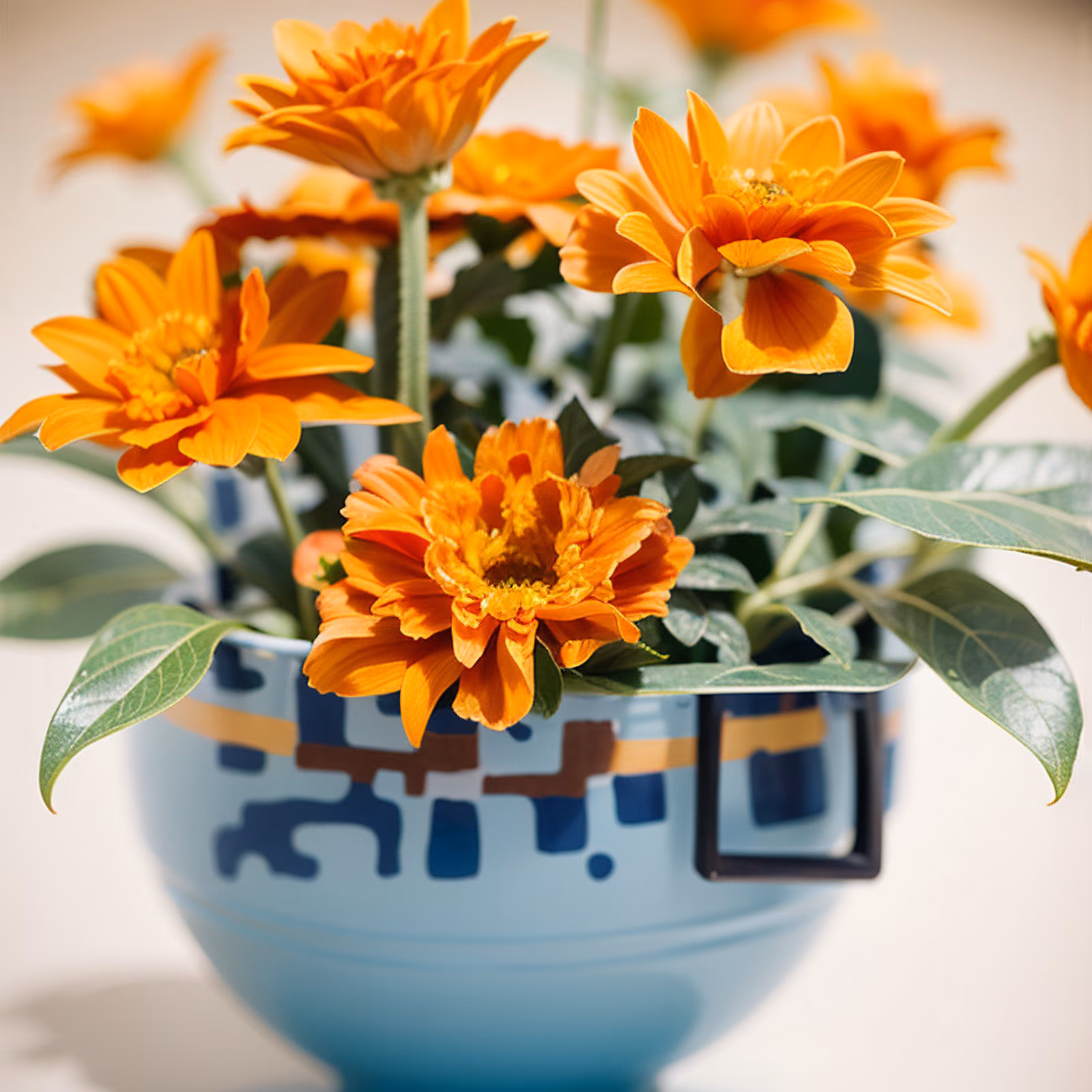Оранжевые бархатцы в гончарной вазе: QR-код — изображение 1