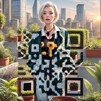 Rooftop Garden Woman Digital Painting QR Code for Posters