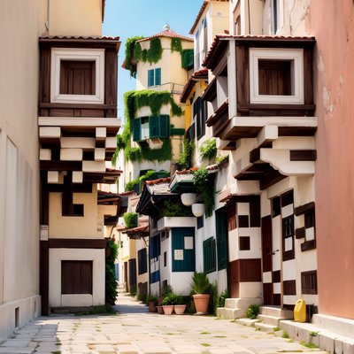 Greek Cobblestone Street Photorealistic QR Code for Posters