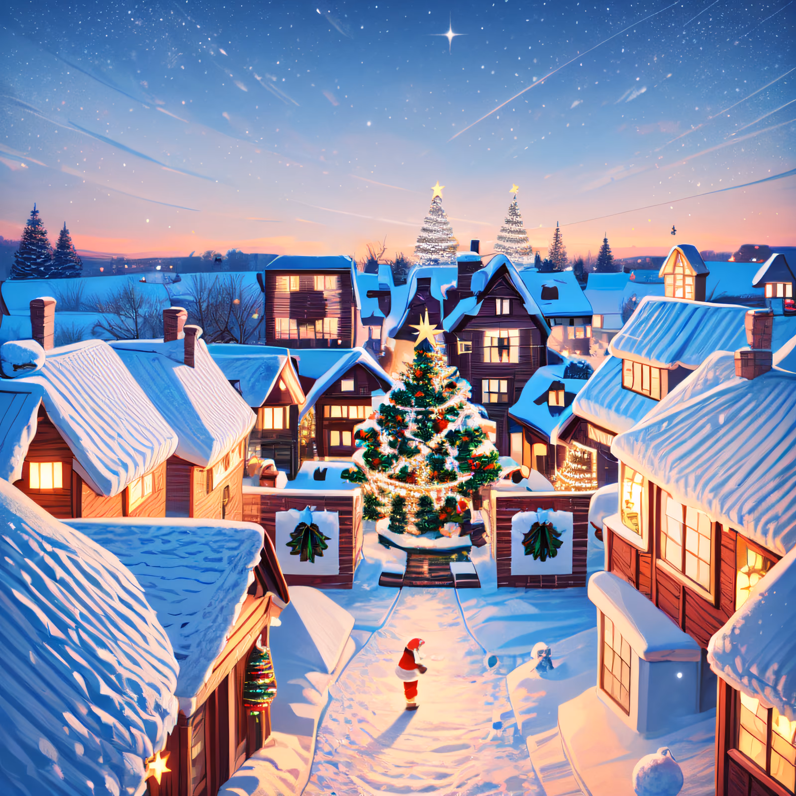 Snowy Christmas Village Digital Painting Fantasy Art QR Code for Greeting Cards — image 1