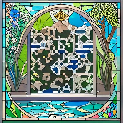 Meditation Garden Stained Glass QR Code Art