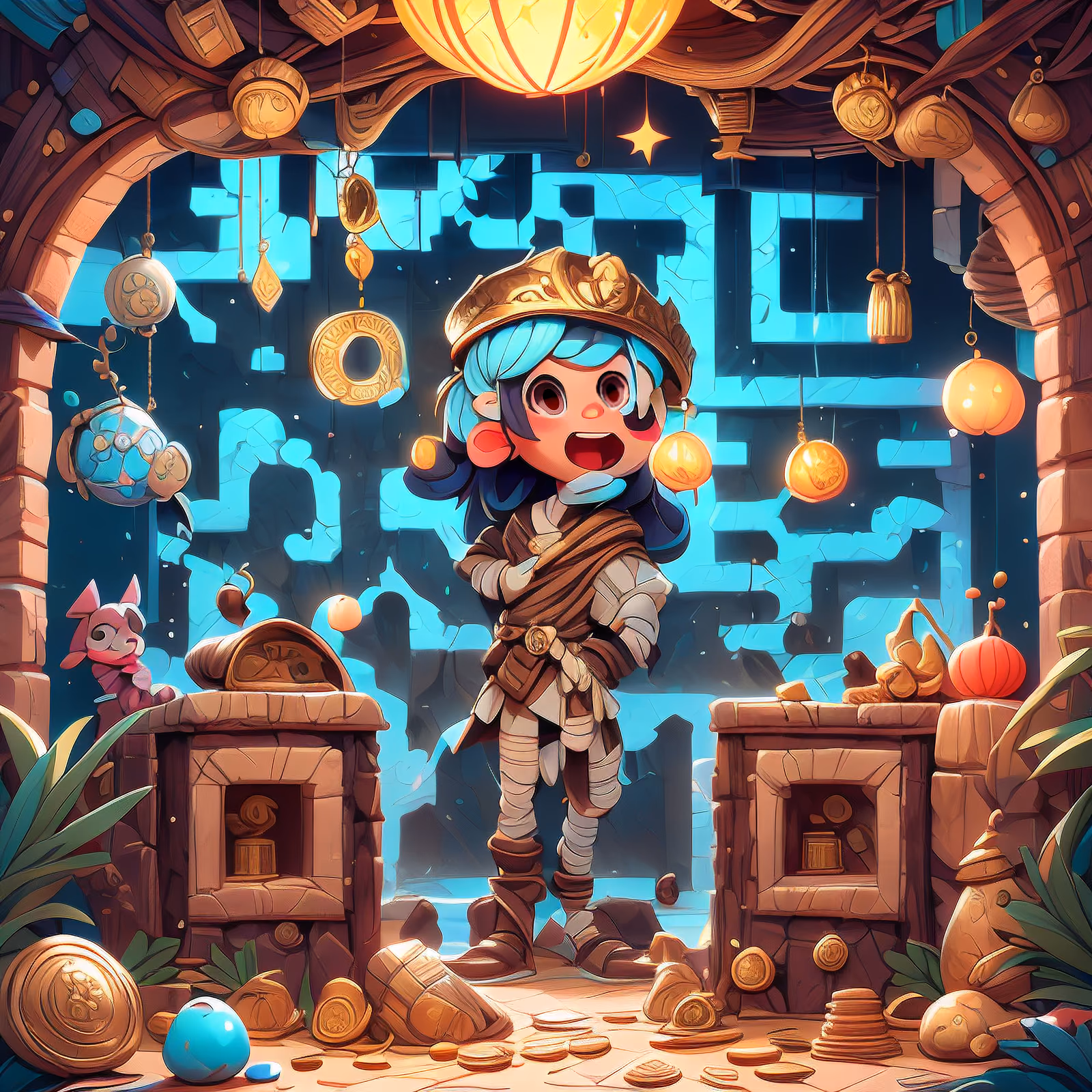 Милая мумия в подземелье с сокровищами: мультяшный QR-код — изображение 1