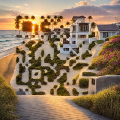 Beach House Sunset Photorealistic QR Code Art — image 1