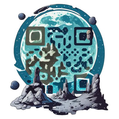 Teal Moon Rocky Landscape Vector QR Code for Stickers