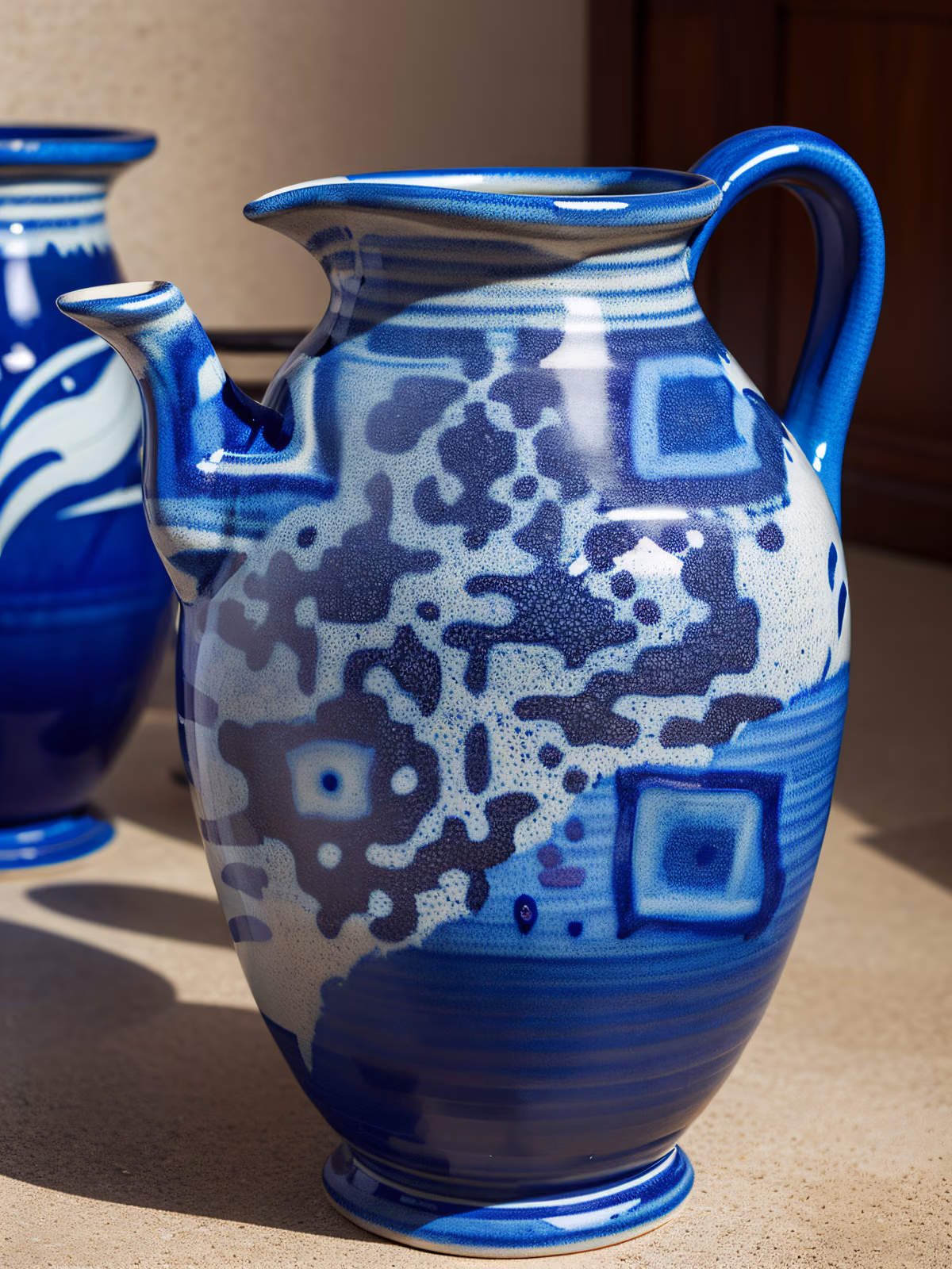 Blue Glazed Pottery Jug Photo QR Code Art — image 1