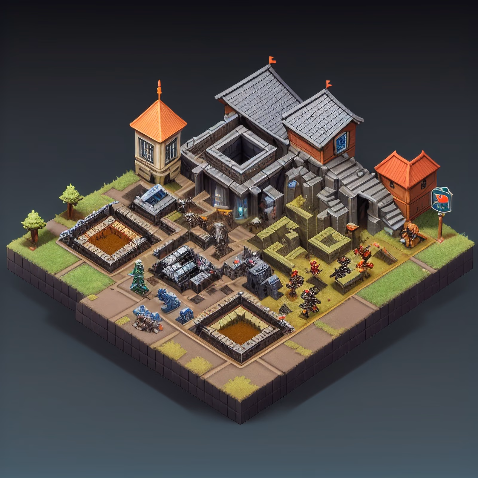 Isometric RTS Fortress Base QR Code for Posters — image 1
