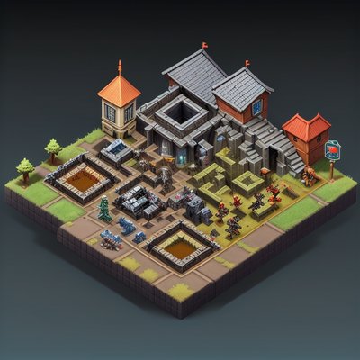 Isometric RTS Fortress Base QR Code for Posters