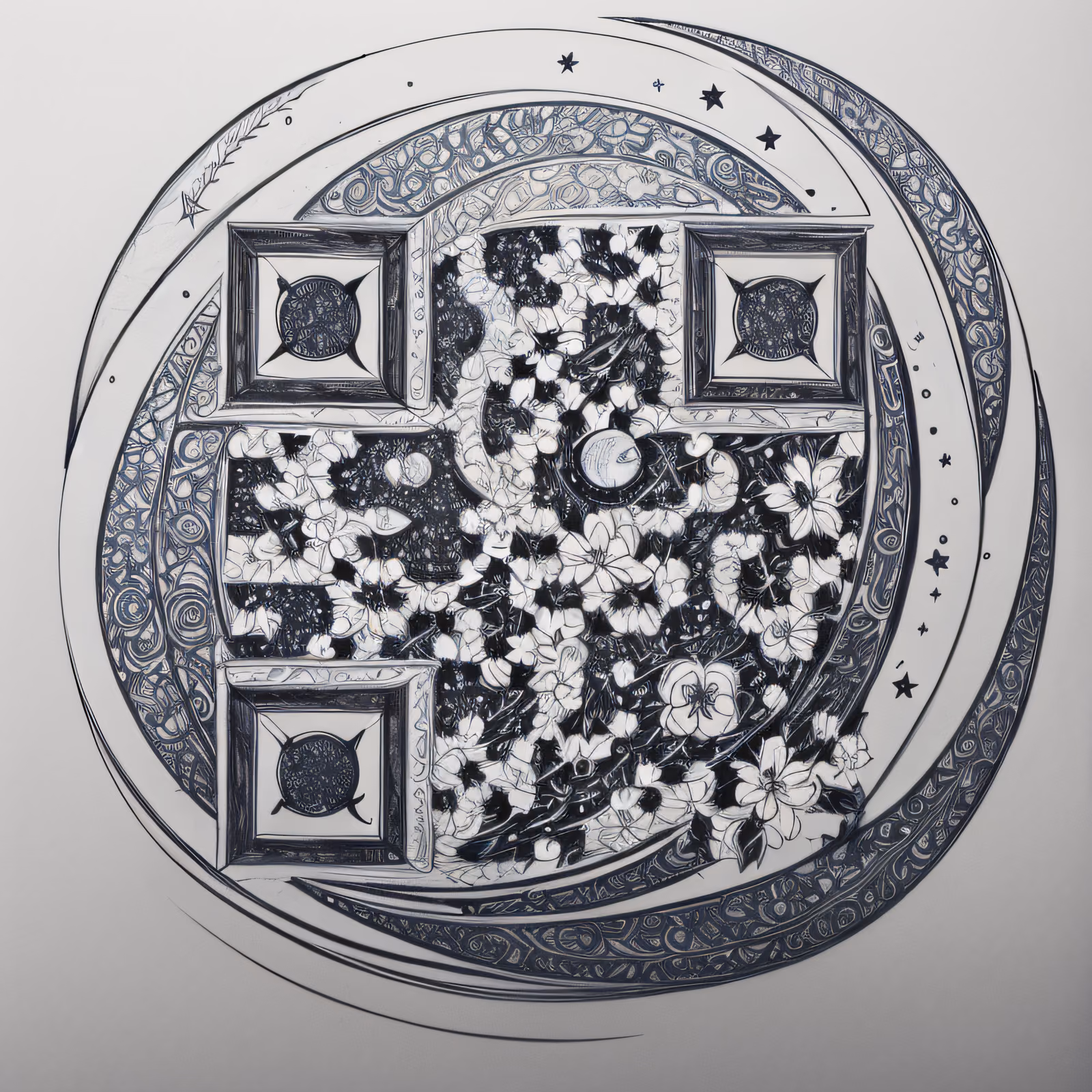 Crescent Moon Floral Tattoo Sketch QR Code for Temporary Tattoos — image 1
