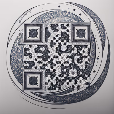 Crescent Moon Floral Tattoo Sketch QR Code for Temporary Tattoos — image 1