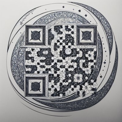 新月花卉纹身草图二维码艺术,适用于临时纹身