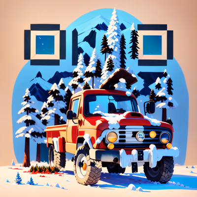 Red Truck Snowy Mountain Gouache QR Code for Posters — image 1