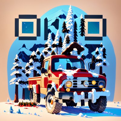 Red Truck Snowy Mountain Gouache QR Code for Posters