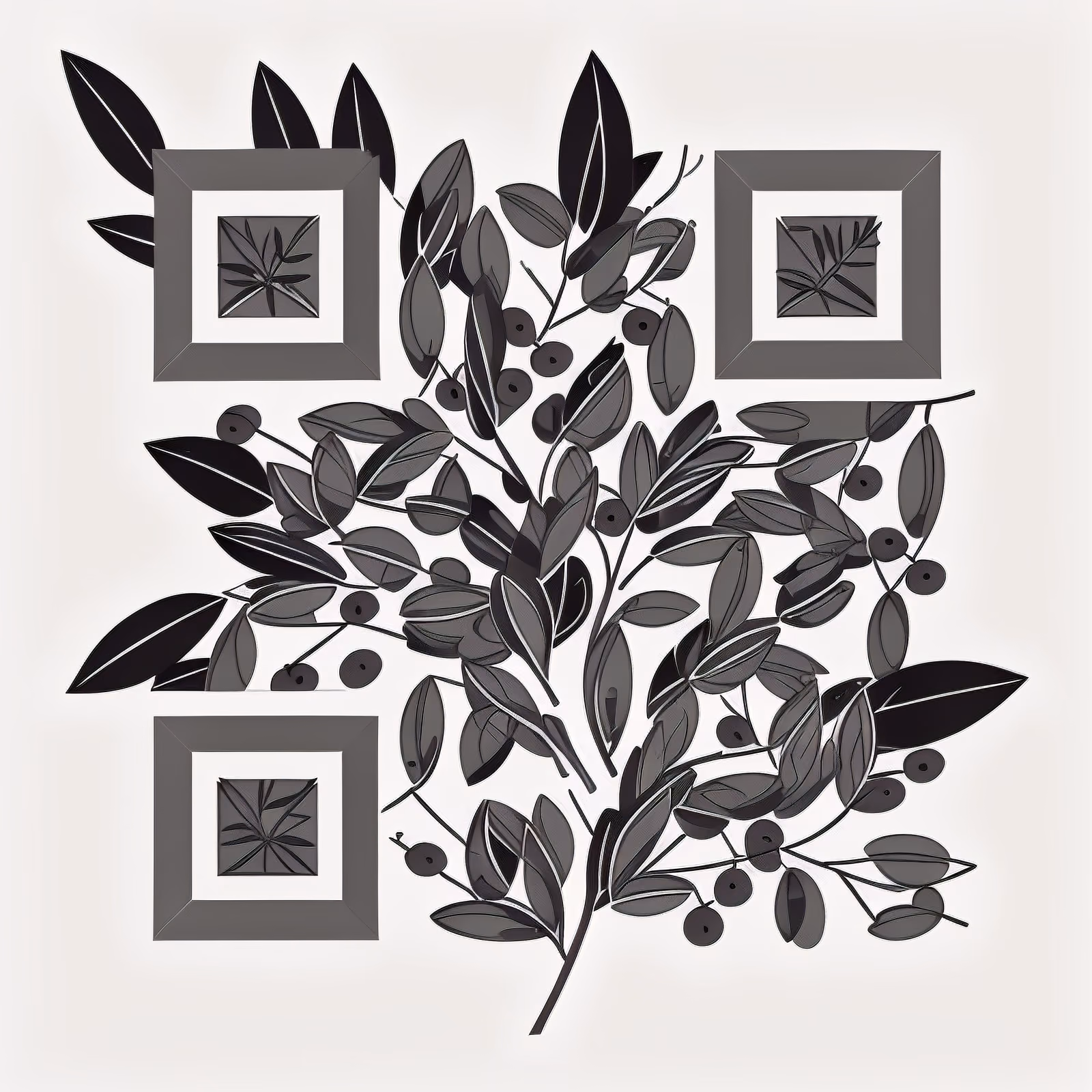 Olive Branch Vector Line Art QR Code for Packaging — image 1