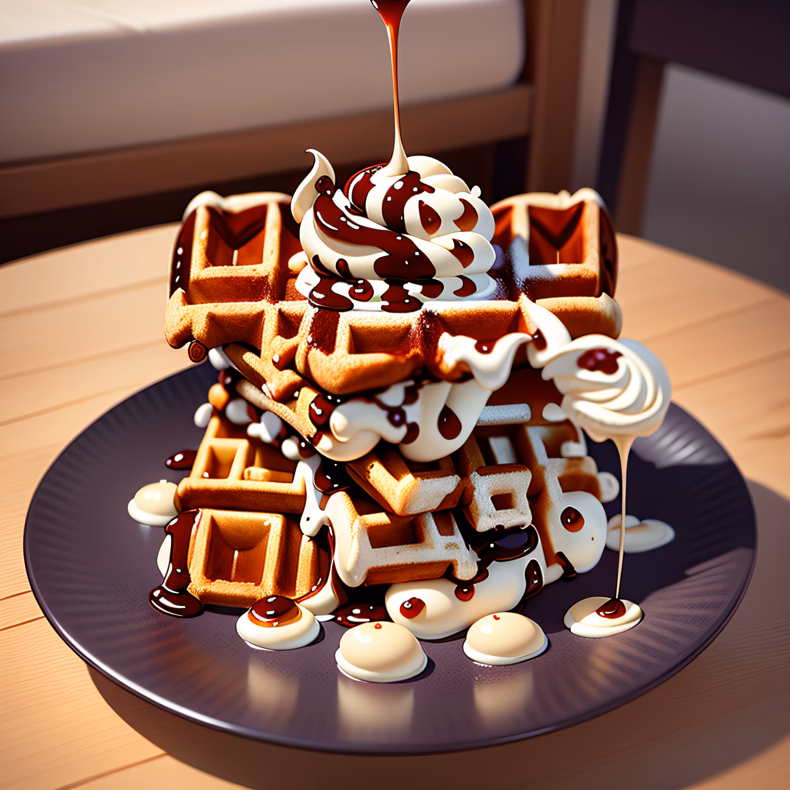 Waffles With Cream Digital Painting QR Code for Restaurant Menus — image 1