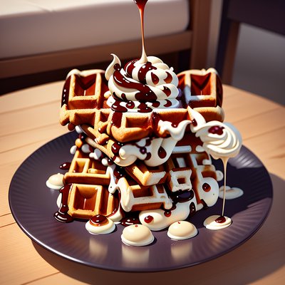 Waffles With Cream Digital Painting QR Code for Restaurant Menus