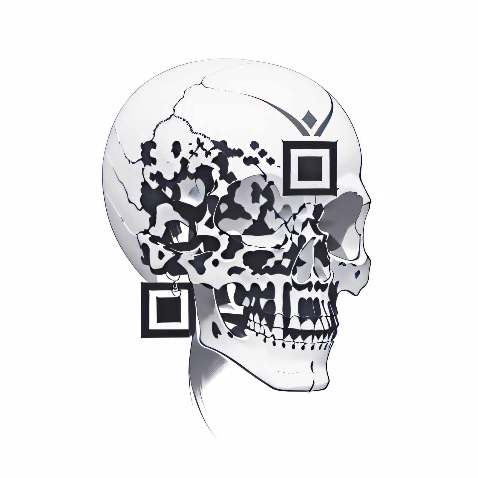 Профиль черепа в технике чернил: QR-код для временных тату — изображение 1