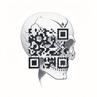 Профиль черепа в технике чернил: QR-код для временных тату