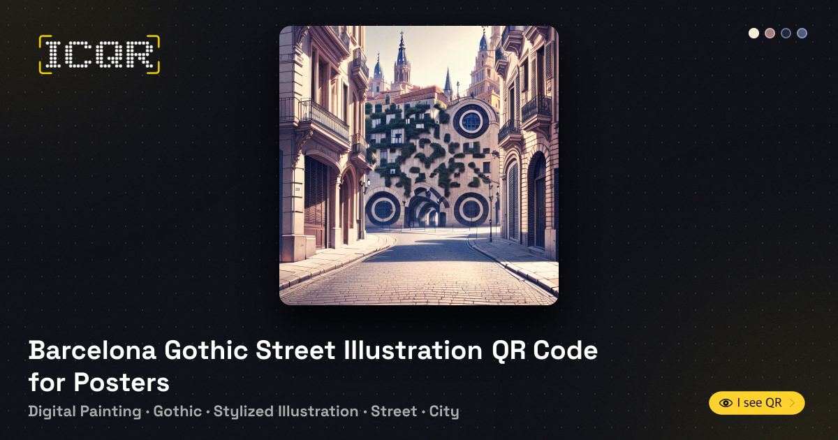 Barcelona Gothic Street Illustration QR Code for Posters • ICQR