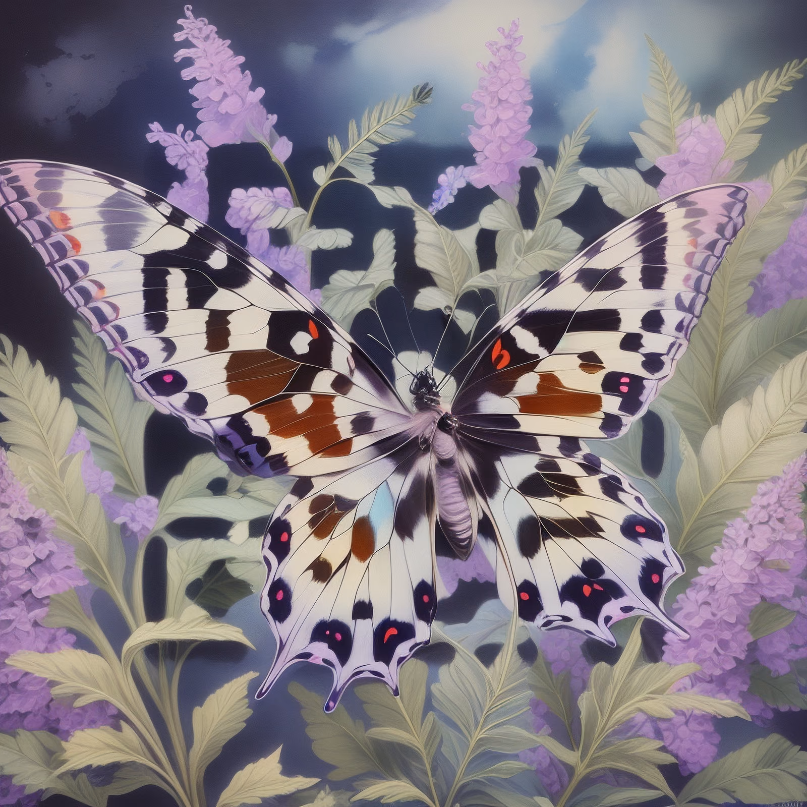 Butterfly Among Lilac Flowers QR Code Art — image 1