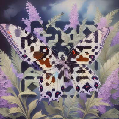 Butterfly Among Lilac Flowers QR Code Art — image 1