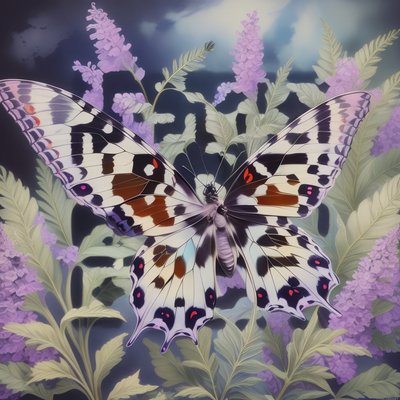 Butterfly Among Lilac Flowers QR Code Art