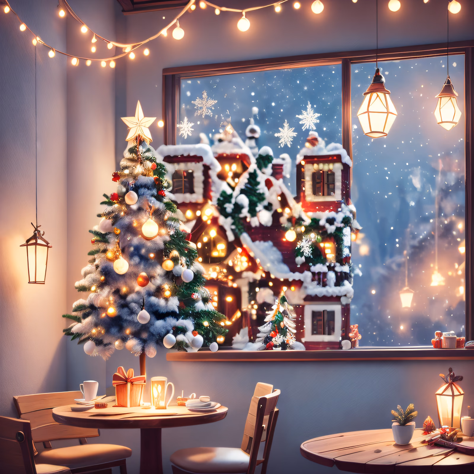 Cozy Christmas Cafe Window 3D QR Code for Greeting Cards — image 1