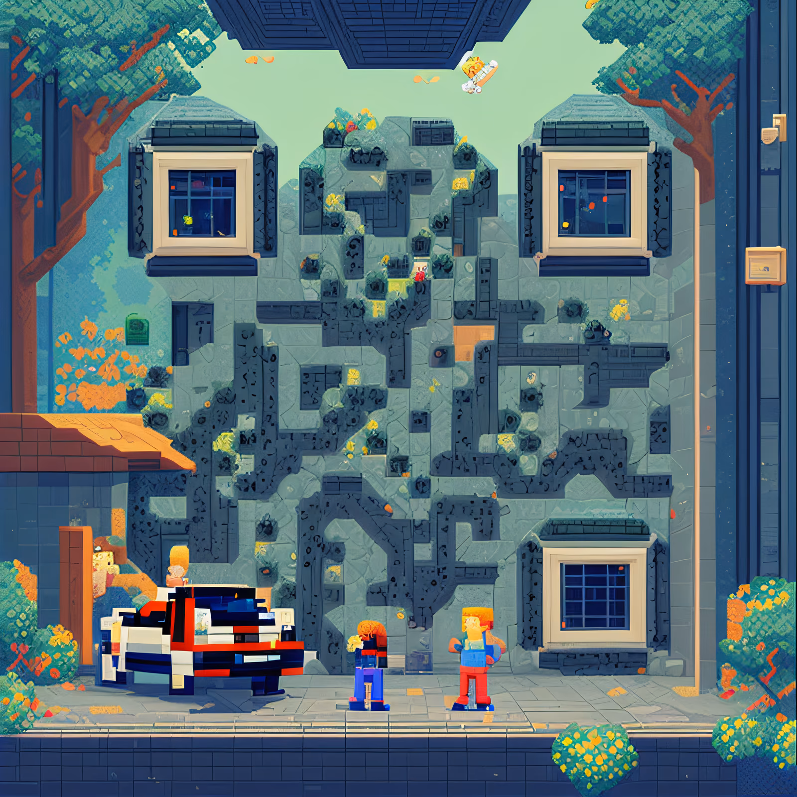Pixel Art Kids and Car QR Code for Posters — image 1